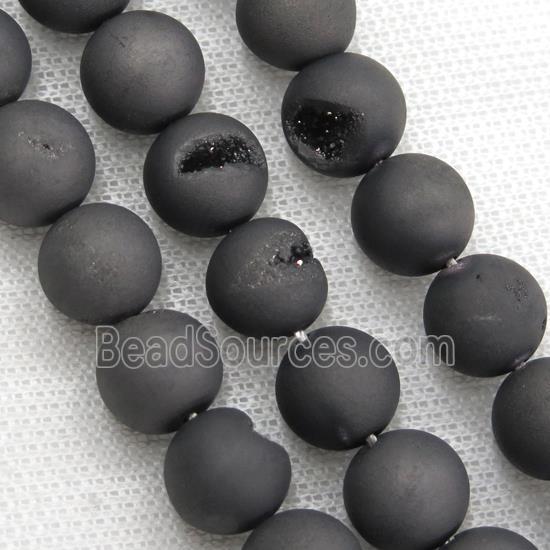 round Agate Druzy Beads, black electroplated