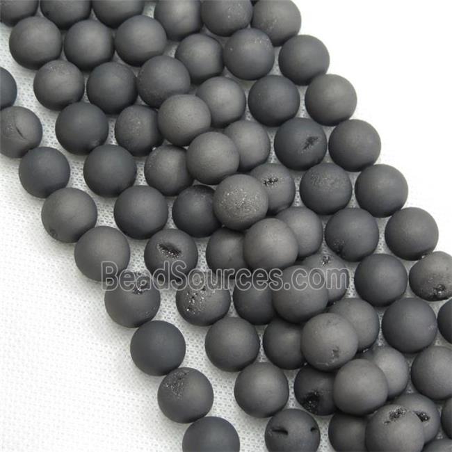 round Agate Druzy Beads, black electroplated