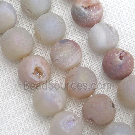 round Agate Druzy Beads, natural color