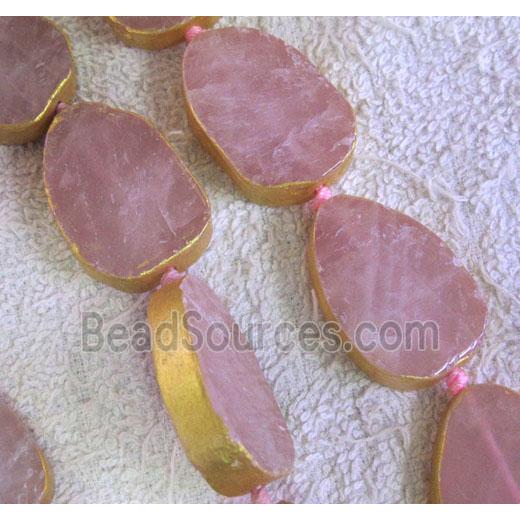 rose quartz beads, teardrop, polished