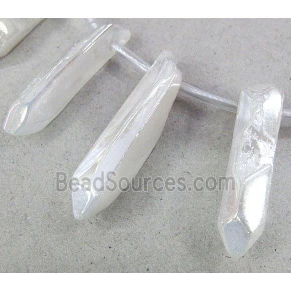 clear quartz stick bead, AB-color electroplated