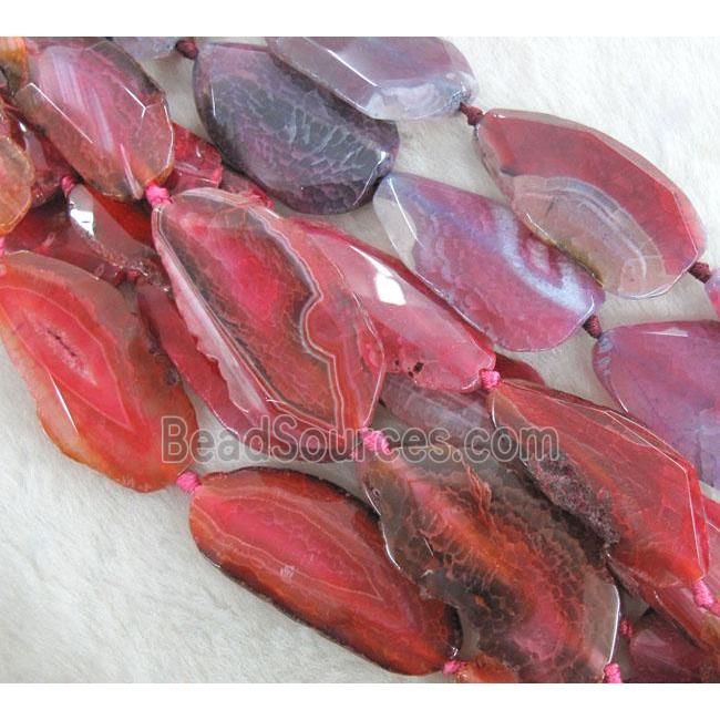 agate slab beads, faceted freeform, red