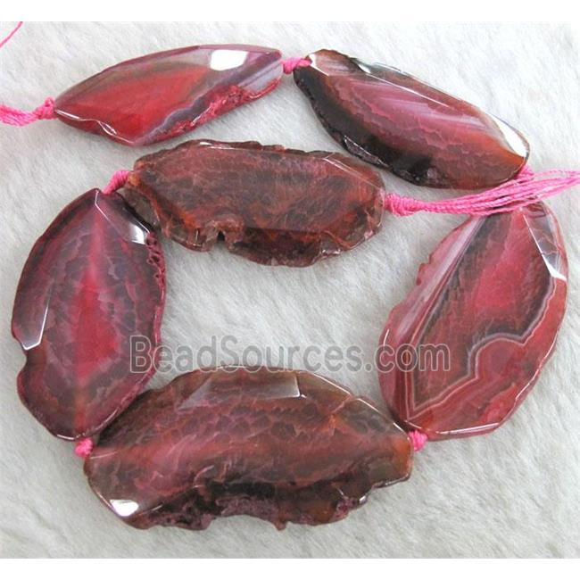 agate slab beads, faceted freeform, red