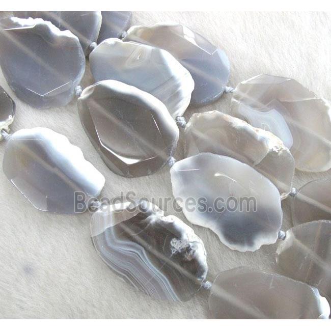 gray Agate Beads, faceted slice, freeform