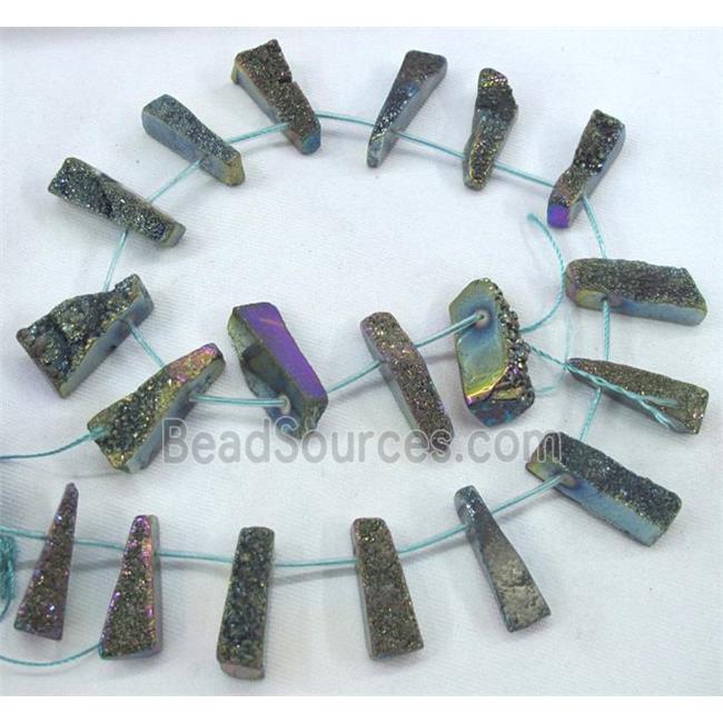 agate druzy beads, freeform stick, rainbow electroplated