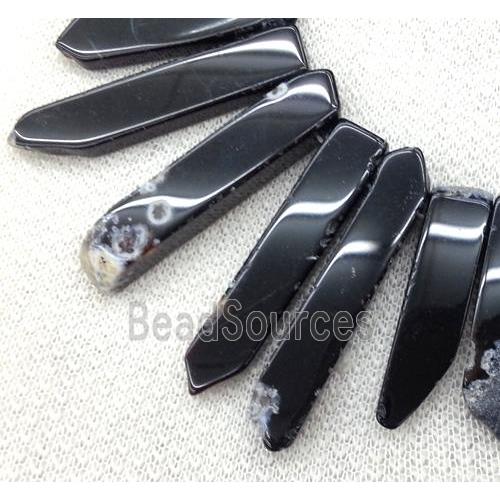 agate stick bead collar, stick, black, top drilled