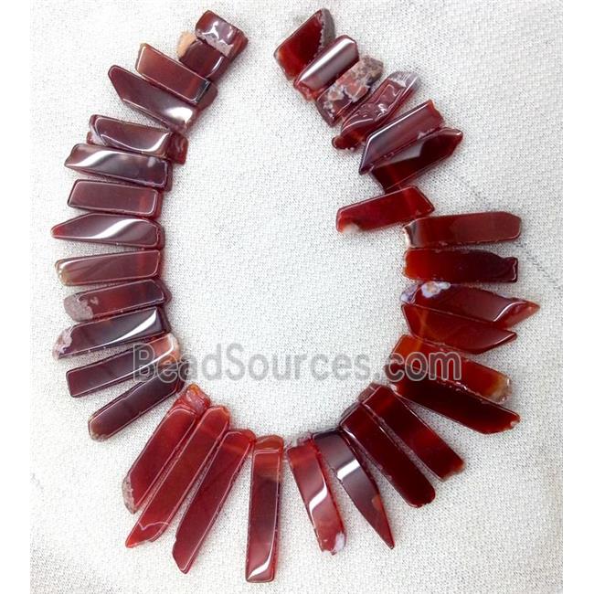 red Agate beads collar, stick, top drilled