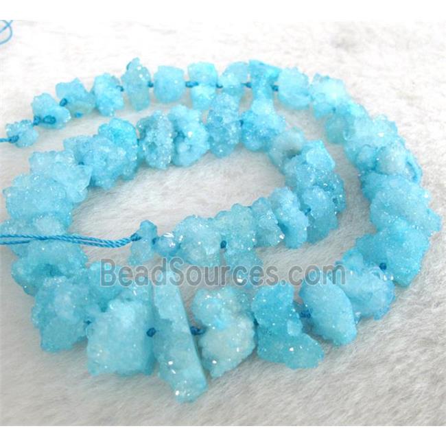 druzy quartz bead, freeform, aqua