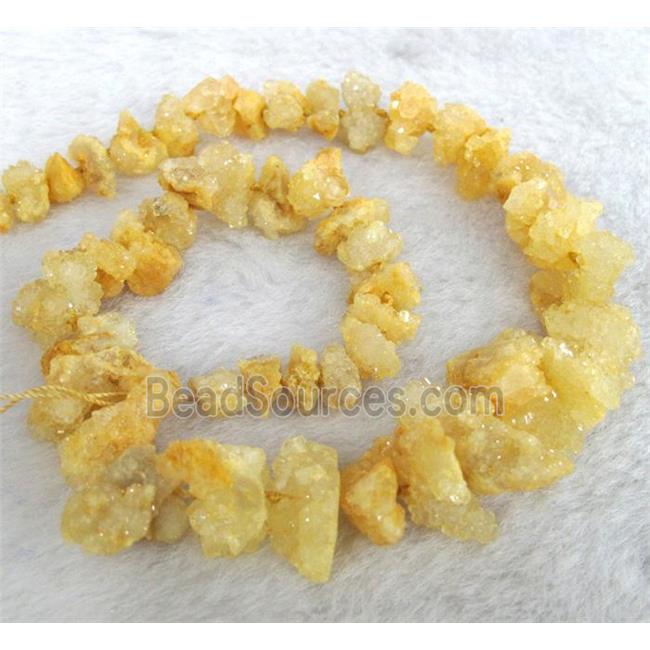 yellow druzy quartz beads, freeform