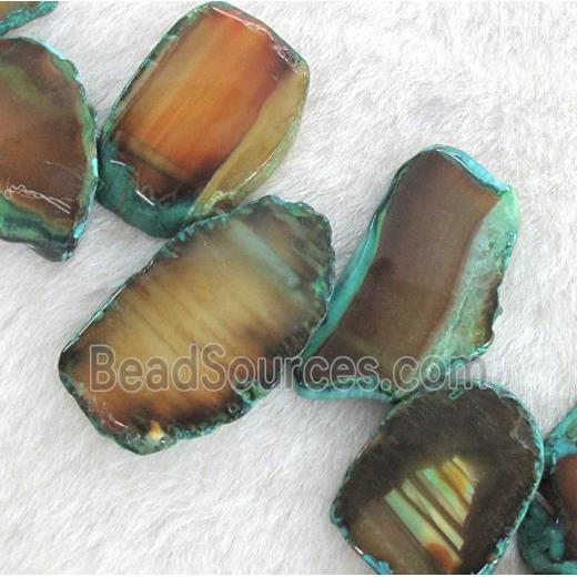 agate slab beads, freeform, brown and green