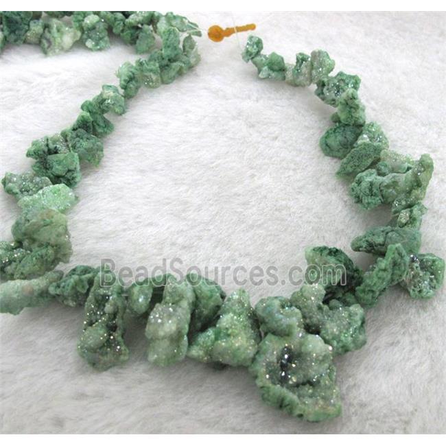 green druzy agate beads, freeform