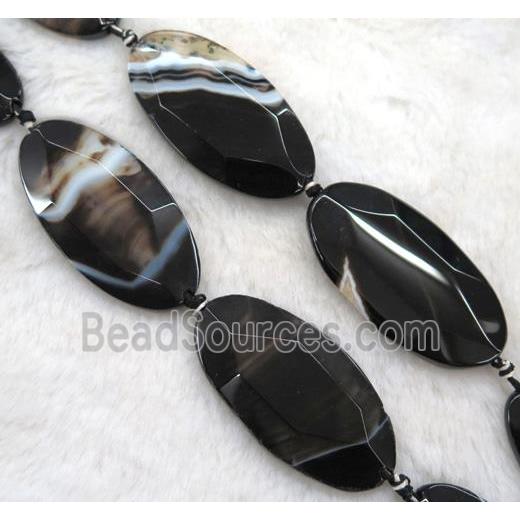 black agate beads, faceted oval