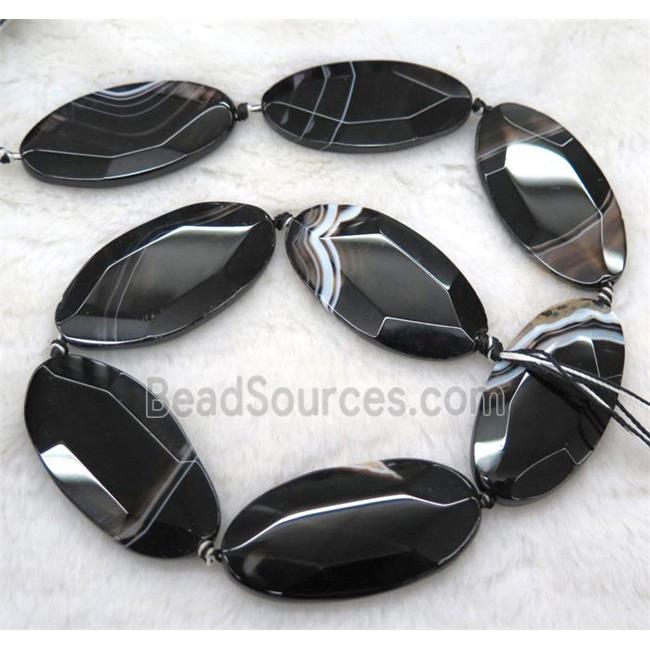 black agate beads, faceted oval