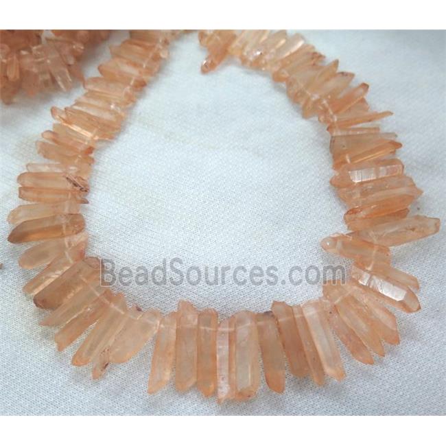 clear quartz stick bead, red