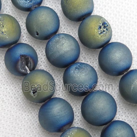 round Druzy Agate Beads, green electroplated