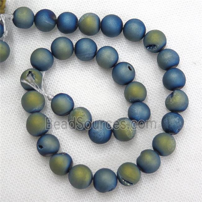 round Druzy Agate Beads, green electroplated