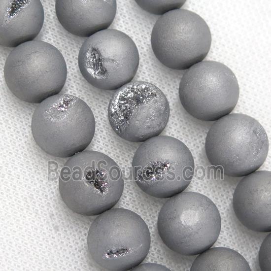 round Agate Druzy Beads, silver electroplated