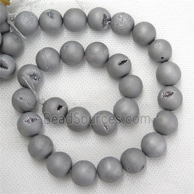 round Agate Druzy Beads, silver electroplated