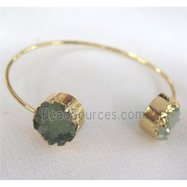 green quartz druzy bangle, gold plated