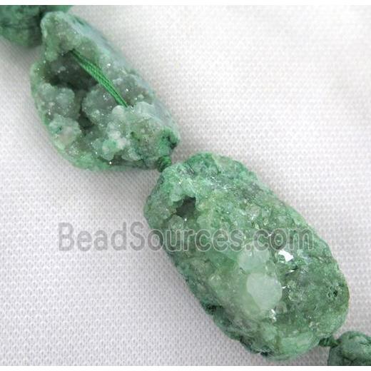 green druzy agate beads, freeform