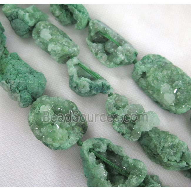 green druzy agate beads, freeform