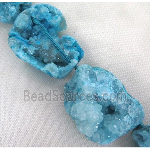 blue druzy agate bead, freeform