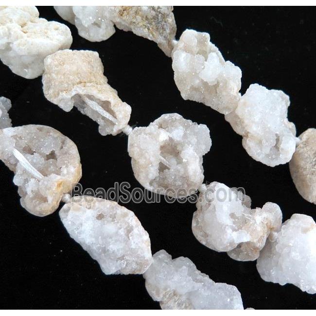 white druzy agate beads, freeform