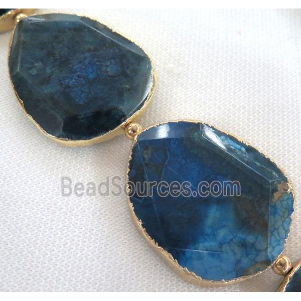 dragon veins Agate slab bead, faceted freeform, gold plated