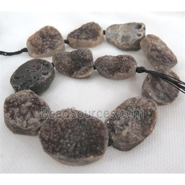 druzy quartz bead, freeform, gray