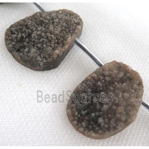 druzy quartz bead, freeform, gray