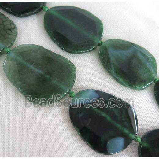 green Agate slice beads, faceted freeform