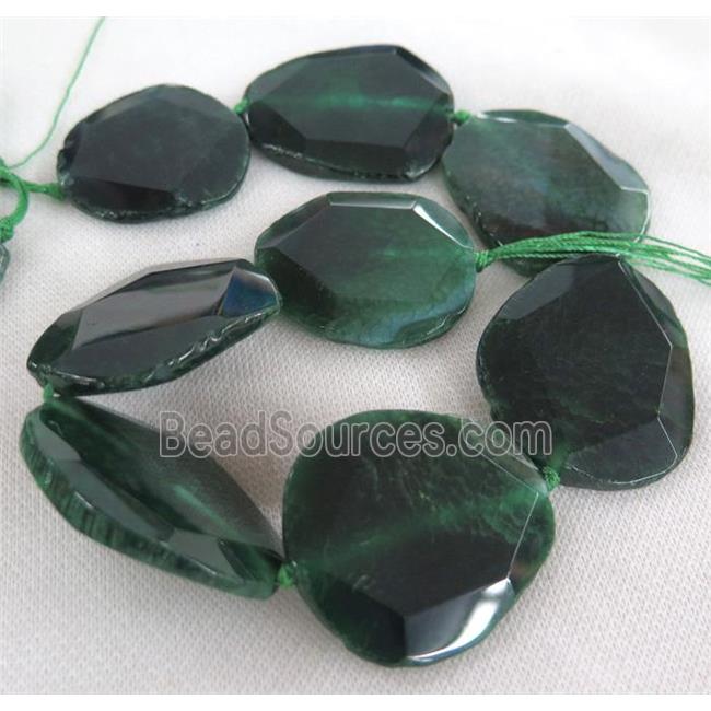 green Agate slice beads, faceted freeform