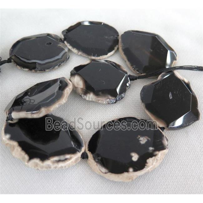 black Agate slab beads, faceted freeform