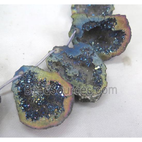 druzy agate beads, freeform, rainbow electroplated