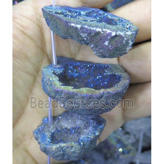 druzy agate beads, freeform, rainbow electroplated