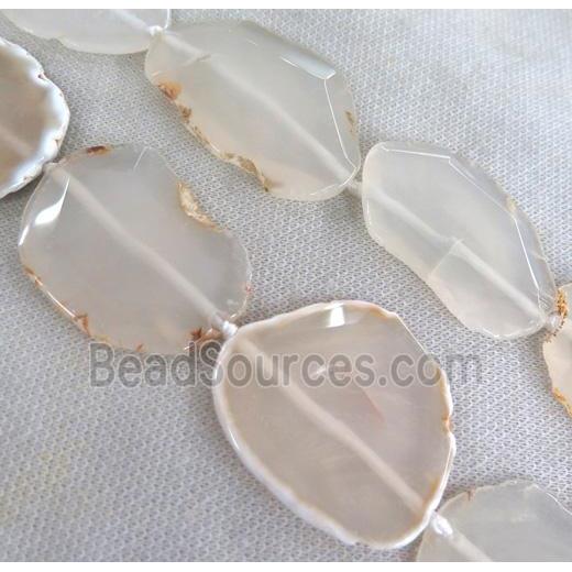 white agate slab beads, faceted freeform