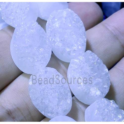 quartz druzy beads, oval, white AB-color