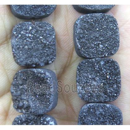 black quartz druzy beads, square