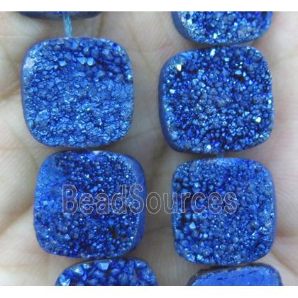 blue druzy quartz beads, square