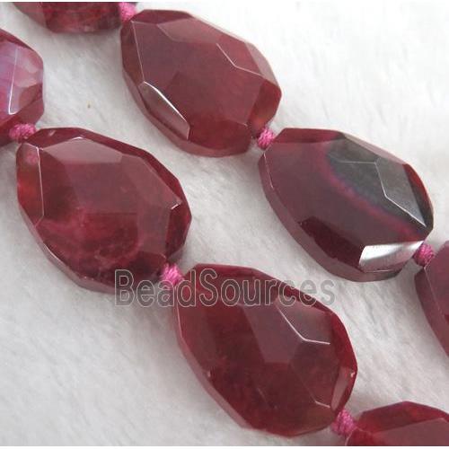 agate bead, faceted teardrop, red