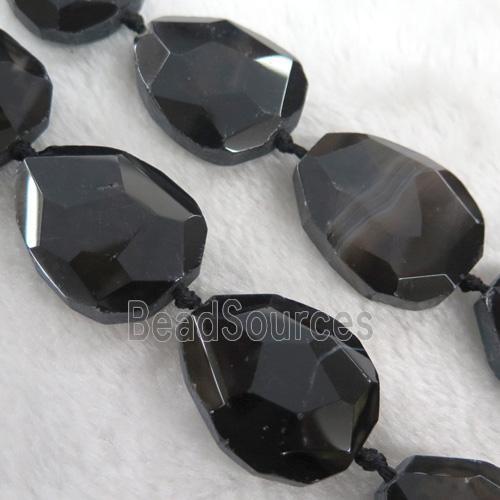 agate beads, faceted teardrop, black-coffee