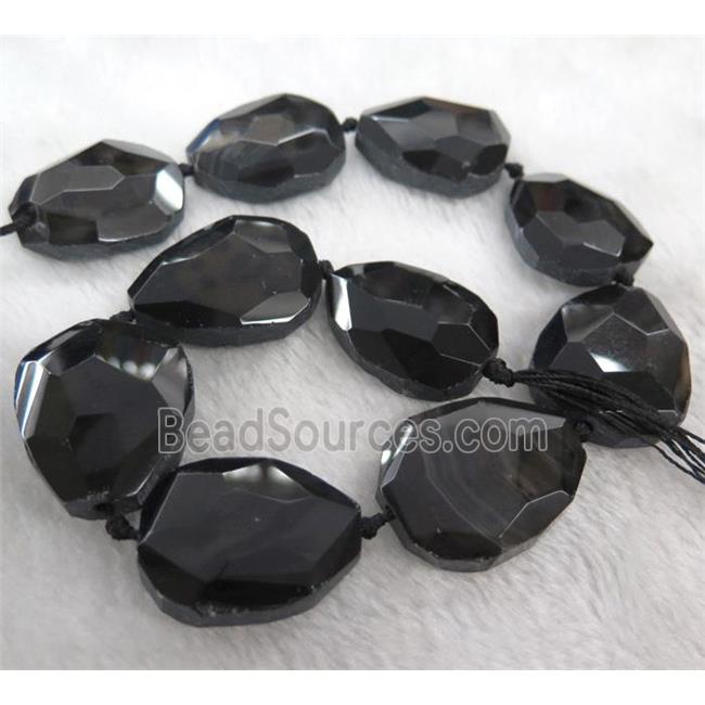 agate beads, faceted teardrop, black-coffee