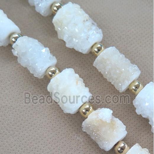 clear quartz druzy quartz beads, tube