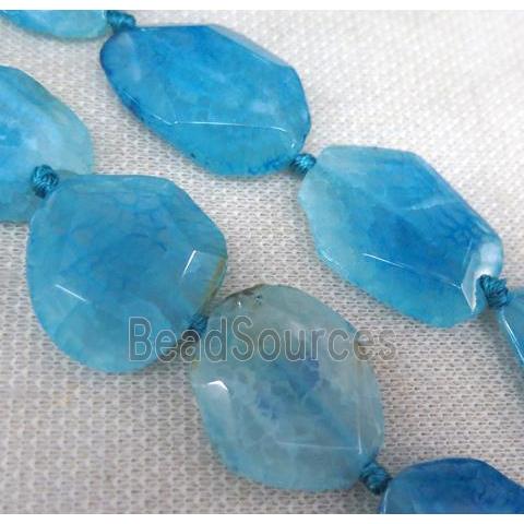 blue agate slice beads, freeform, faceted