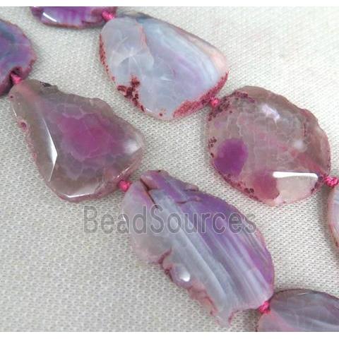 agate slice bead, faceted freeform, hotpink