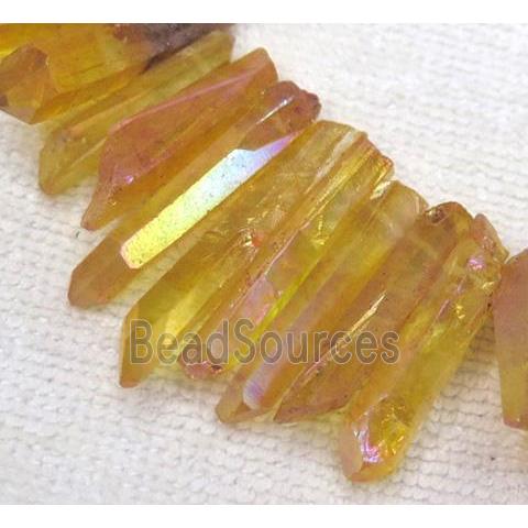 clear quartz stick beads, freeform, orange AB-color