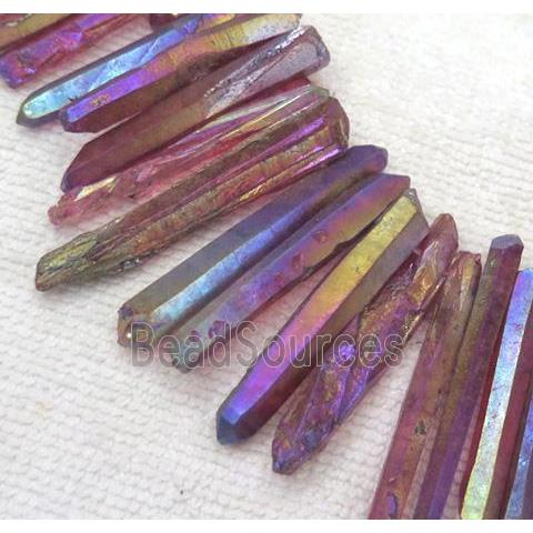 clear quartz stick beads, freeform, purple AB-color