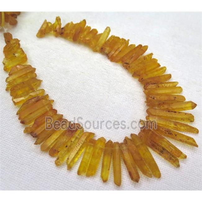 clear quartz stick beads, freeform, orange dyed