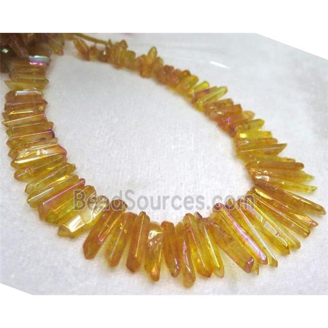 polished clear quartz stick beads, freeform, golden