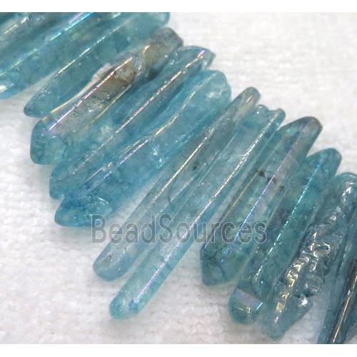 polished clear quartz stick beads, freeform, aqua